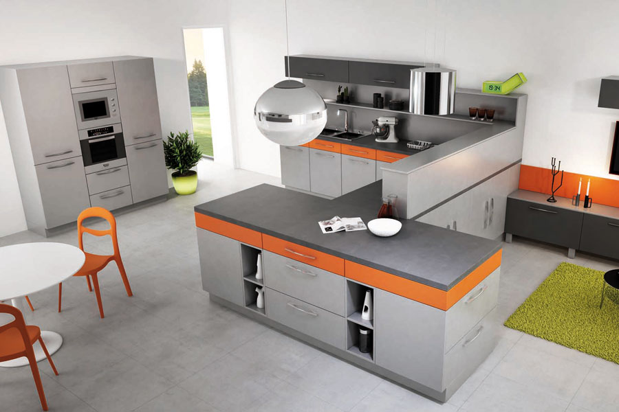 Concept Confluence : IDEA - Orange Brique et Quartz Métal Ligne « Les Créatives » de Cuisinella Concept Confluence : IDEA - Orange Brique et Quartz Métal Ligne « Les Créatives » de Cuisinella-cuisine équipée